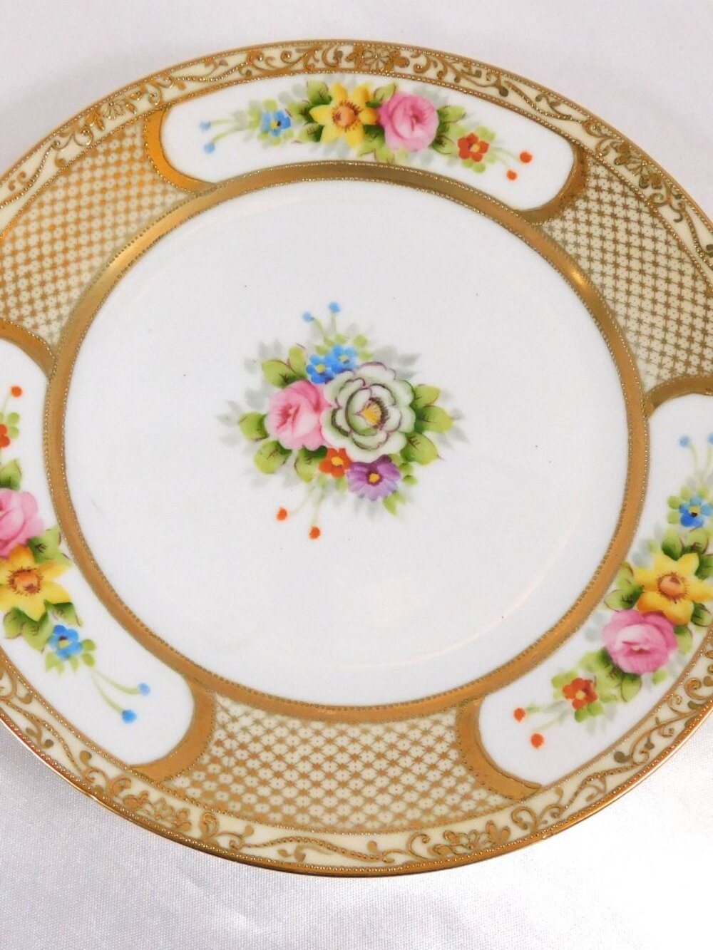 Noritake Lot of Five Floral Bread Plates with Beaded Gold Trim # 25058